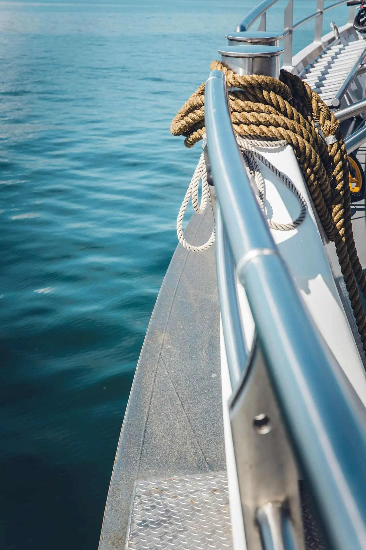 a view of the deck of a boat in the water